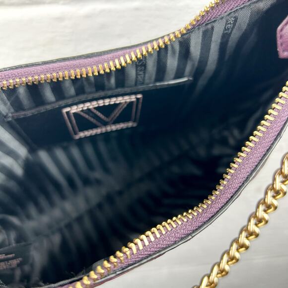 Victoria's Secret Genuine Leather Shoulder Bag – Purple Patchwork, Gold Chain‎ - Picture 8 of 8